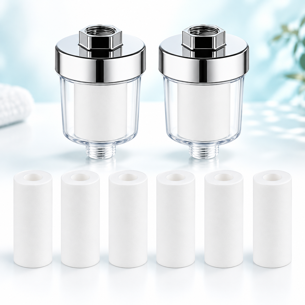 inline shower filter and selected cartridge bundle