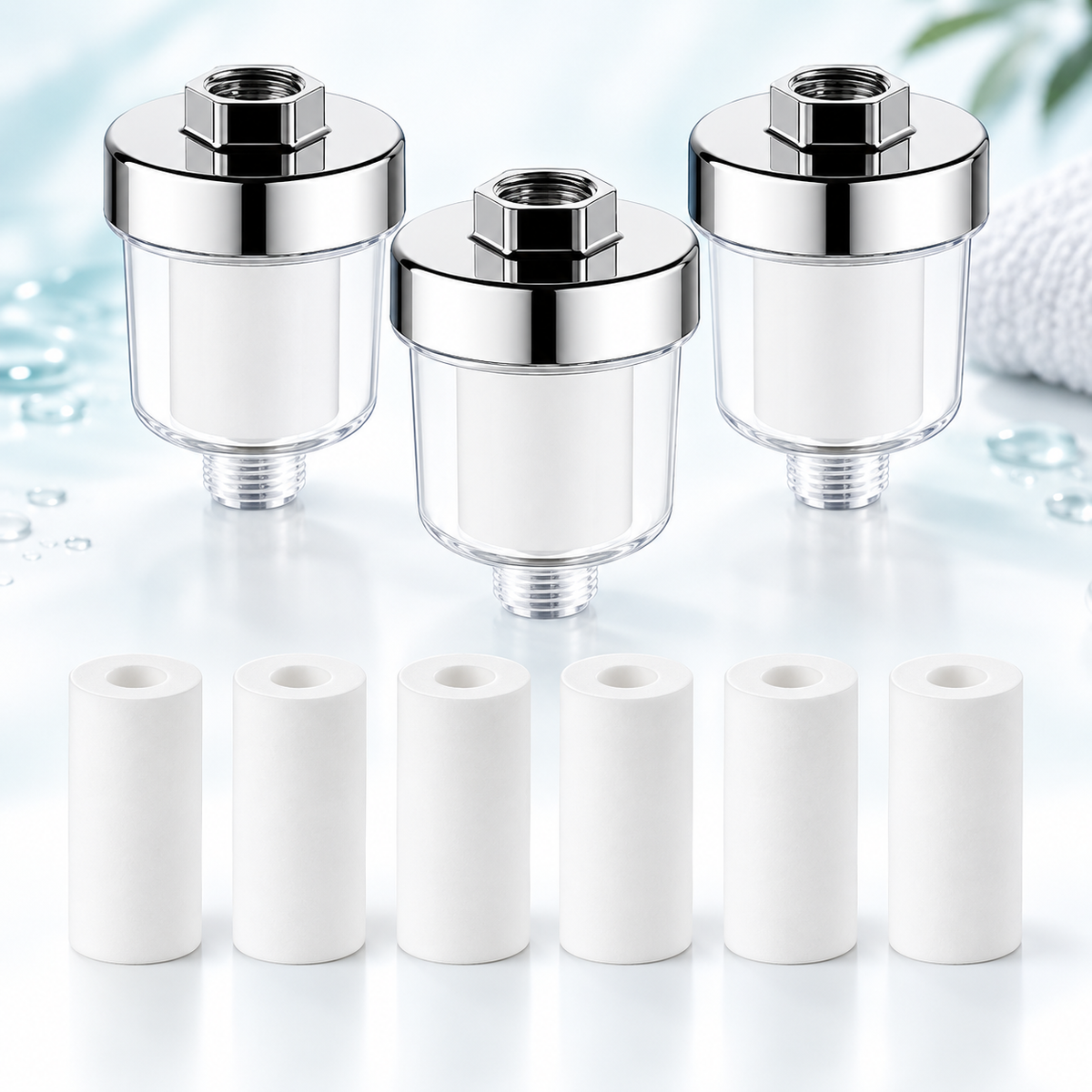 inline shower filter and selected cartridge bundle