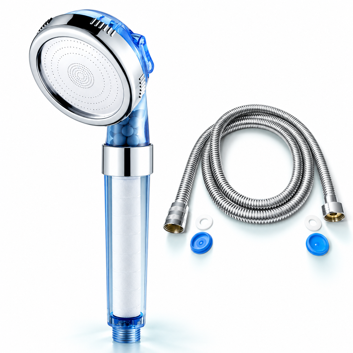 3-Mode Filtered Handheld Shower Head with Replaceable Cartridge - Sky blue - 1.5 m hose
