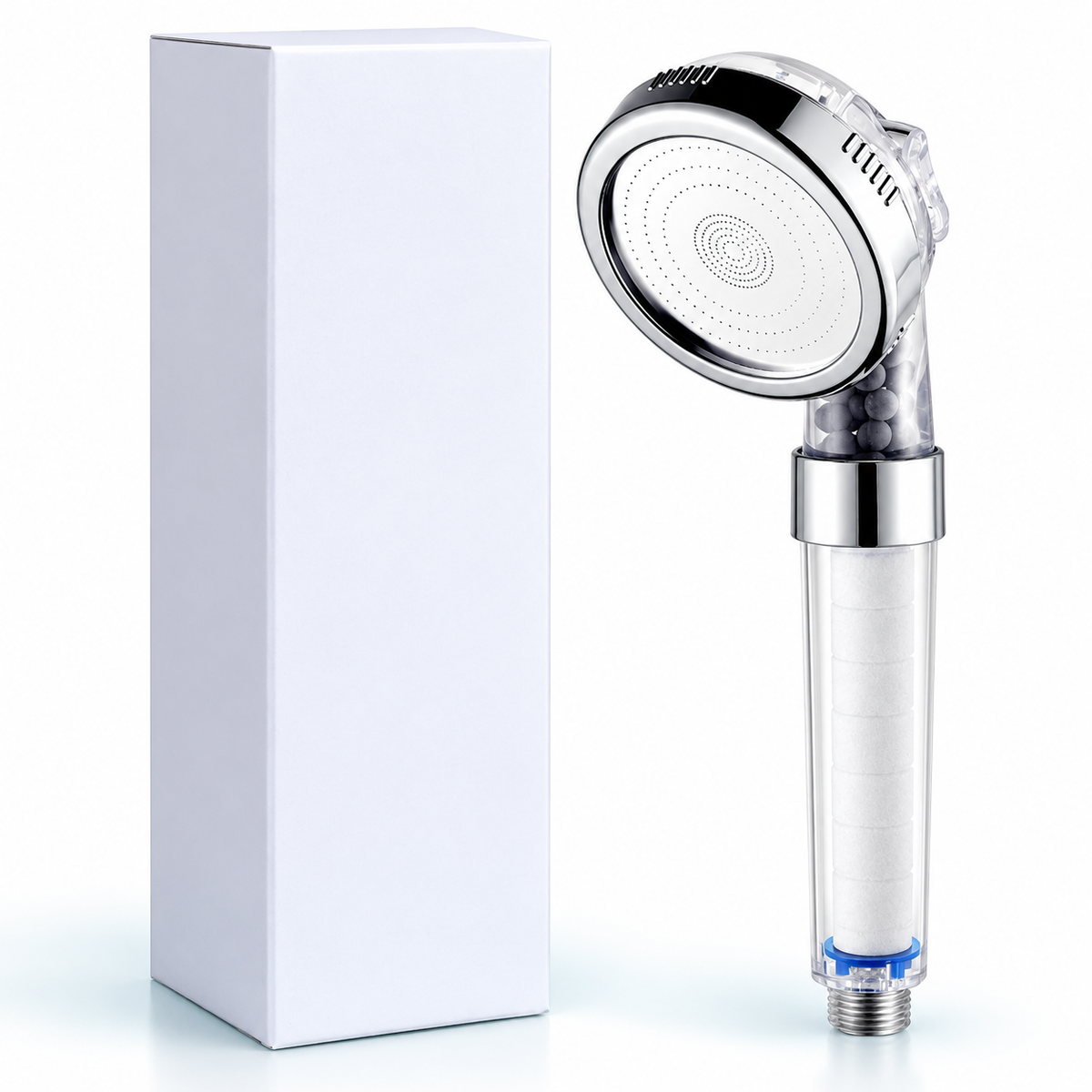 3-Mode Filtered Handheld Shower Head with Replaceable Cartridge - Clear - White box