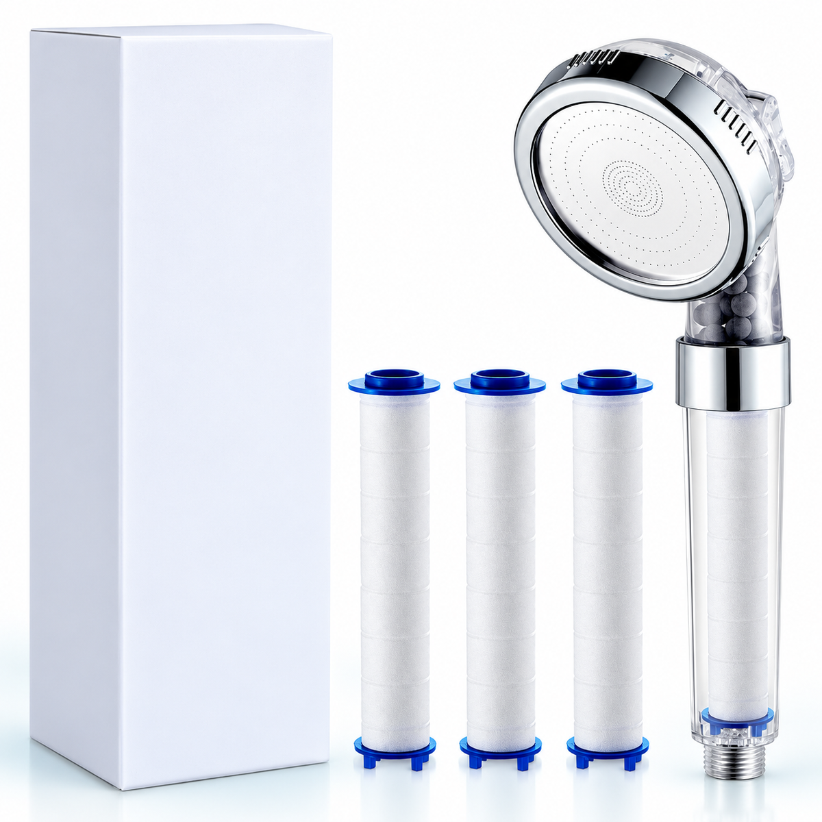 3-Mode Filtered Handheld Shower Head with Replaceable Cartridge - Clear - 3 PP cartridges + box