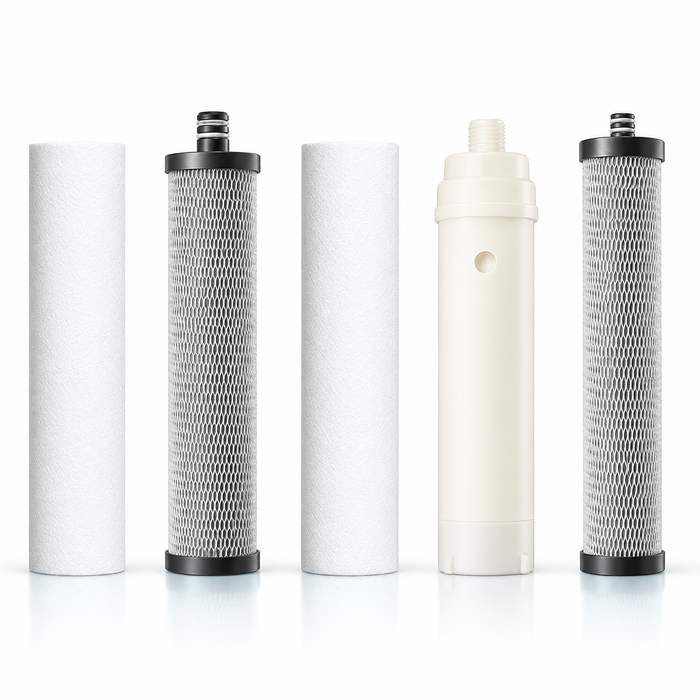 Five-piece replacement cartridge set for matching stainless ultrafiltration system