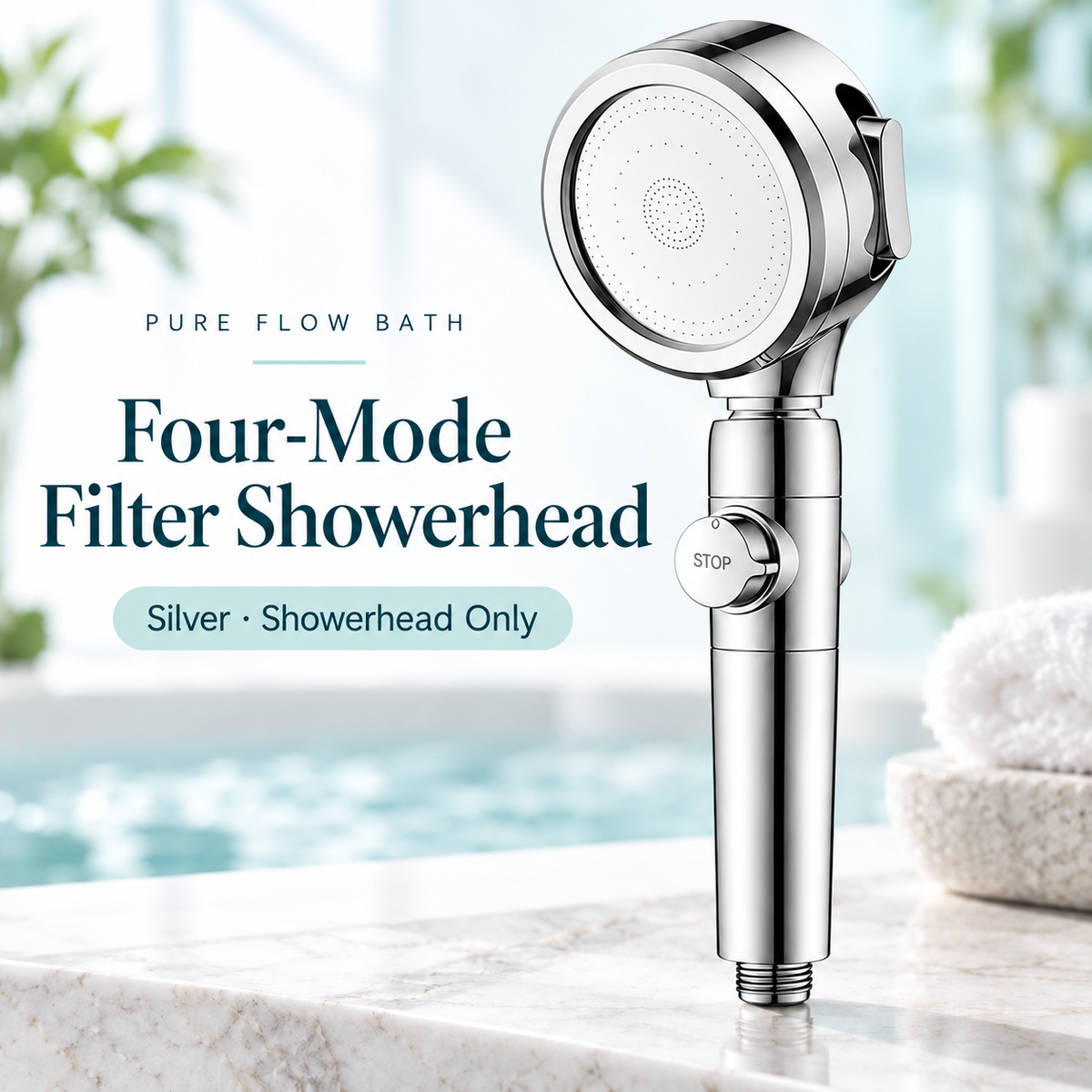 Pure Flow Bath Silver · Showerhead Only