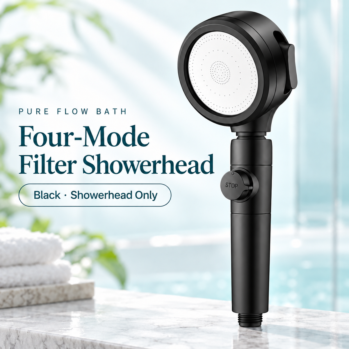Pure Flow Bath Black · Showerhead Only