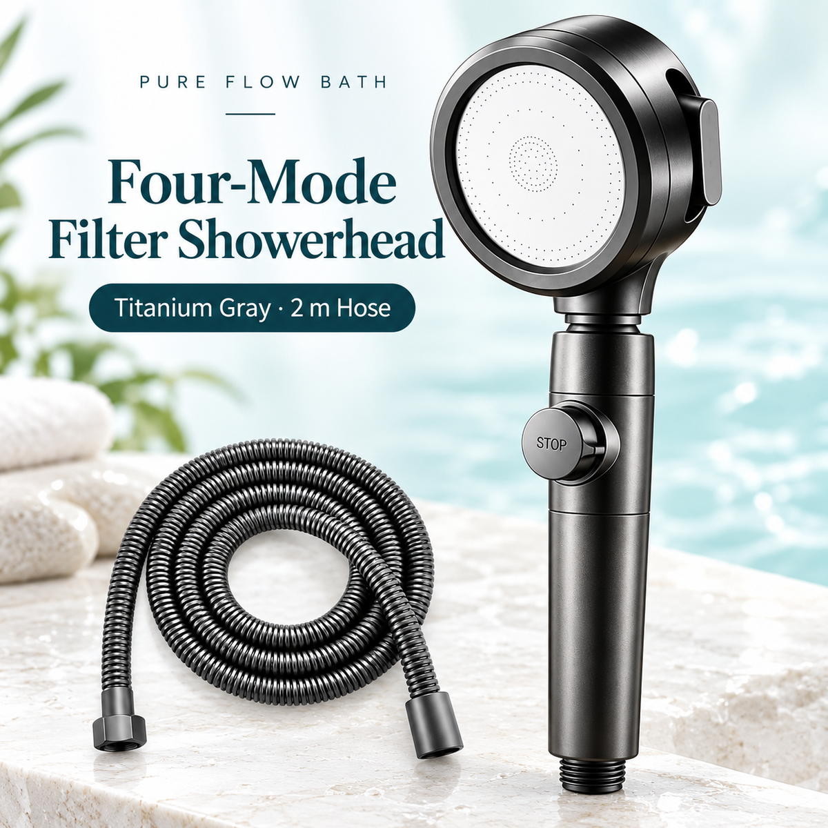 Pure Flow Bath Titanium Gray · 2 m Hose