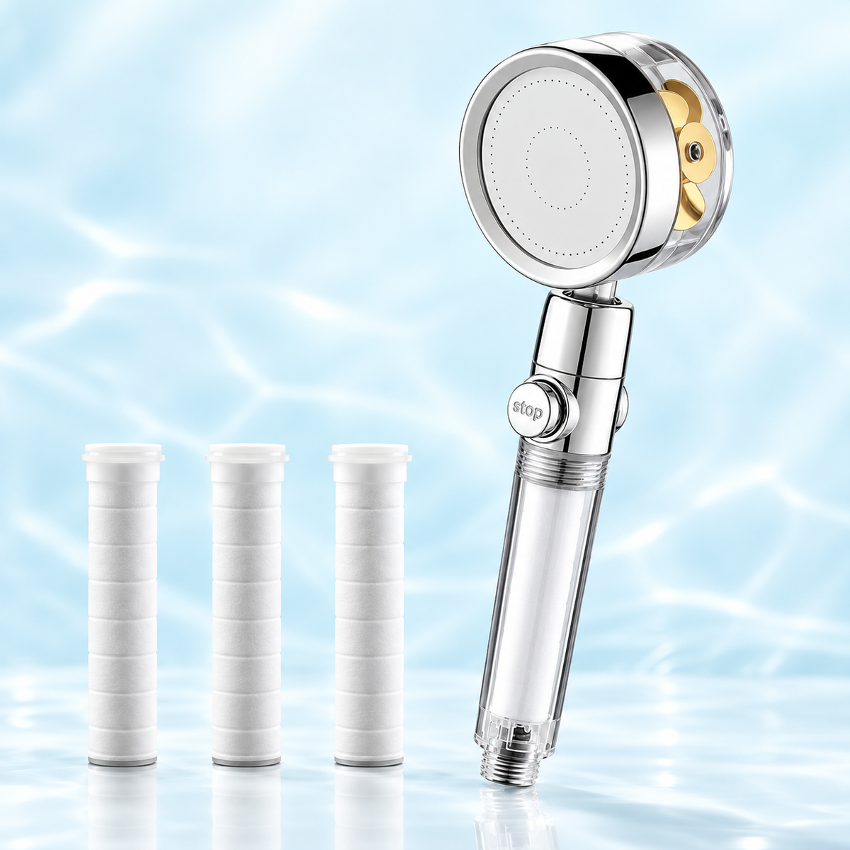 HS6011 filter showerhead - Gold Fan / 3 Spare Filters