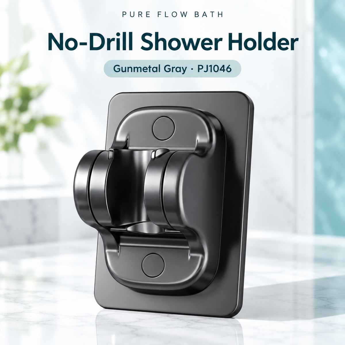 Pure Flow Bath No-Drill Shower Holder — Gunmetal Gray · PJ1046