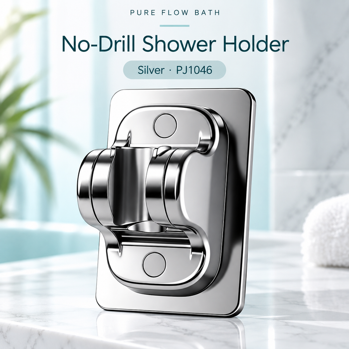 Pure Flow Bath No-Drill Shower Holder — Silver · PJ1046