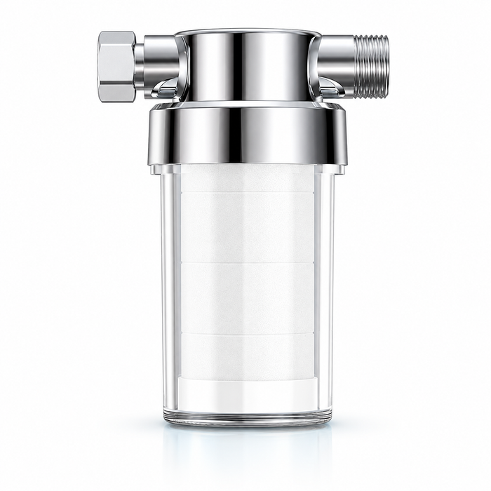 Chrome-finish inline water filter