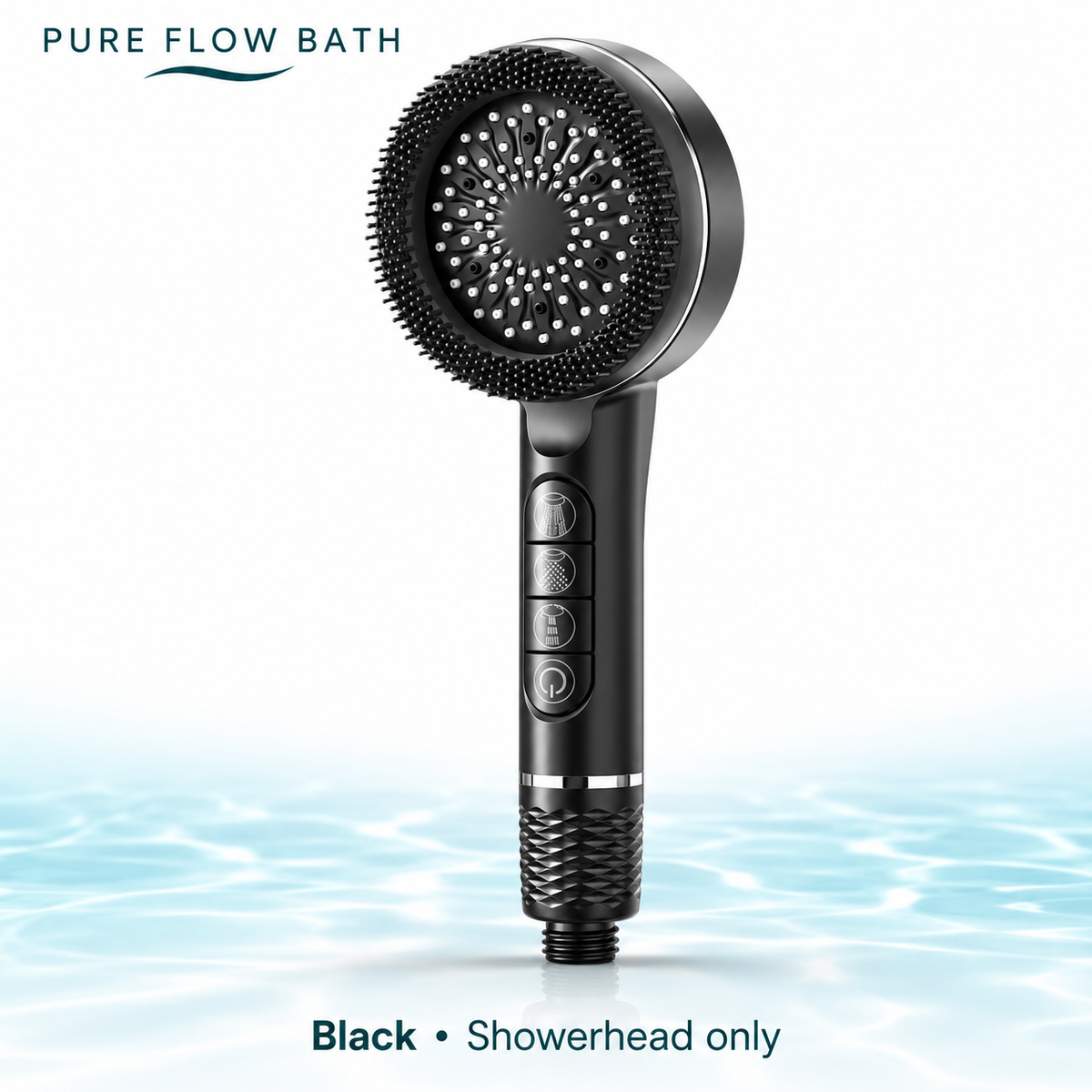 Pure Flow Bath Piano Showerhead — Black, Showerhead only