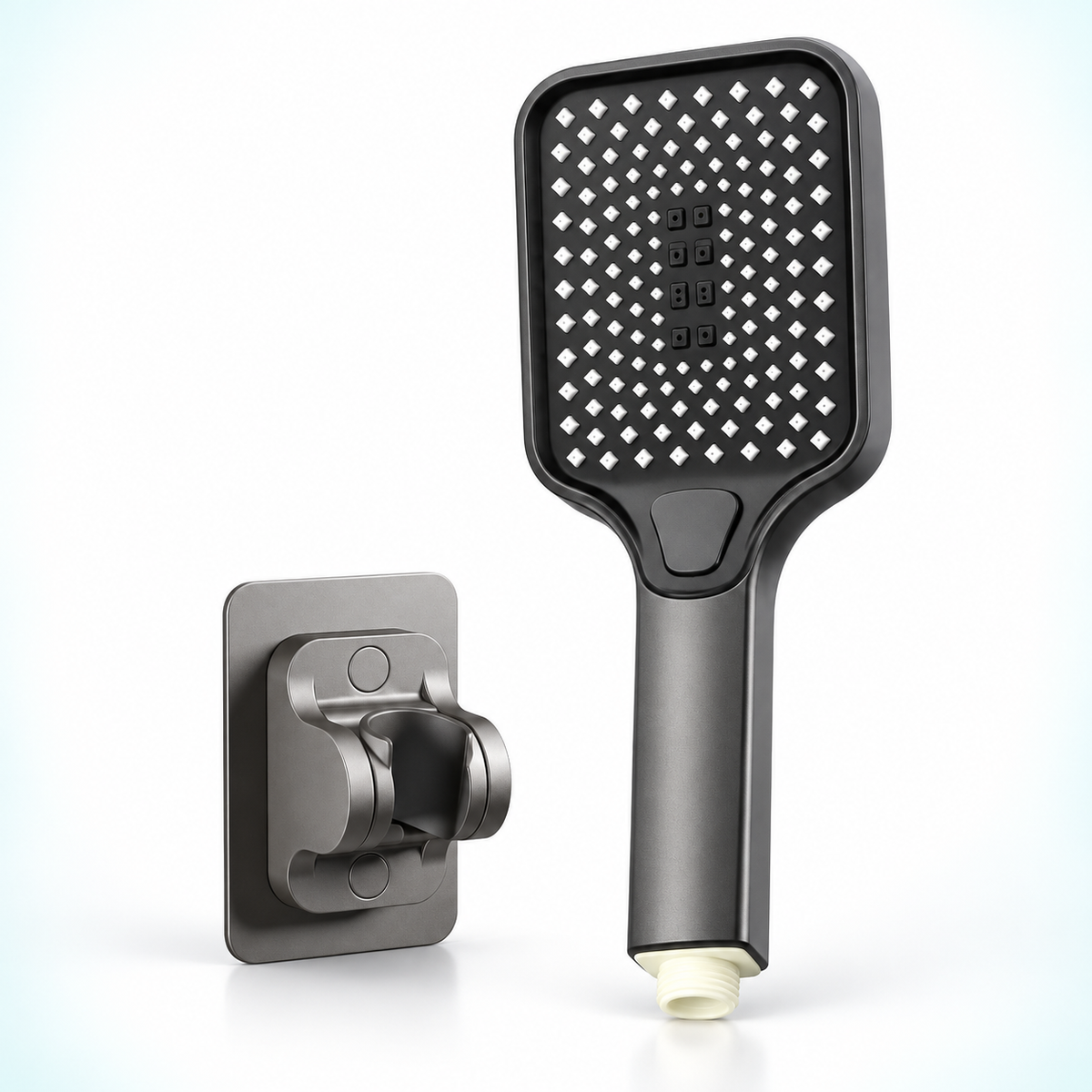 Three-mode rectangular handheld shower head in Gunmetal Grey, Head + Holder
