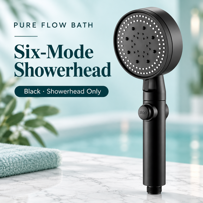 Pure Flow Bath Six-Mode Showerhead — Black — Showerhead Only