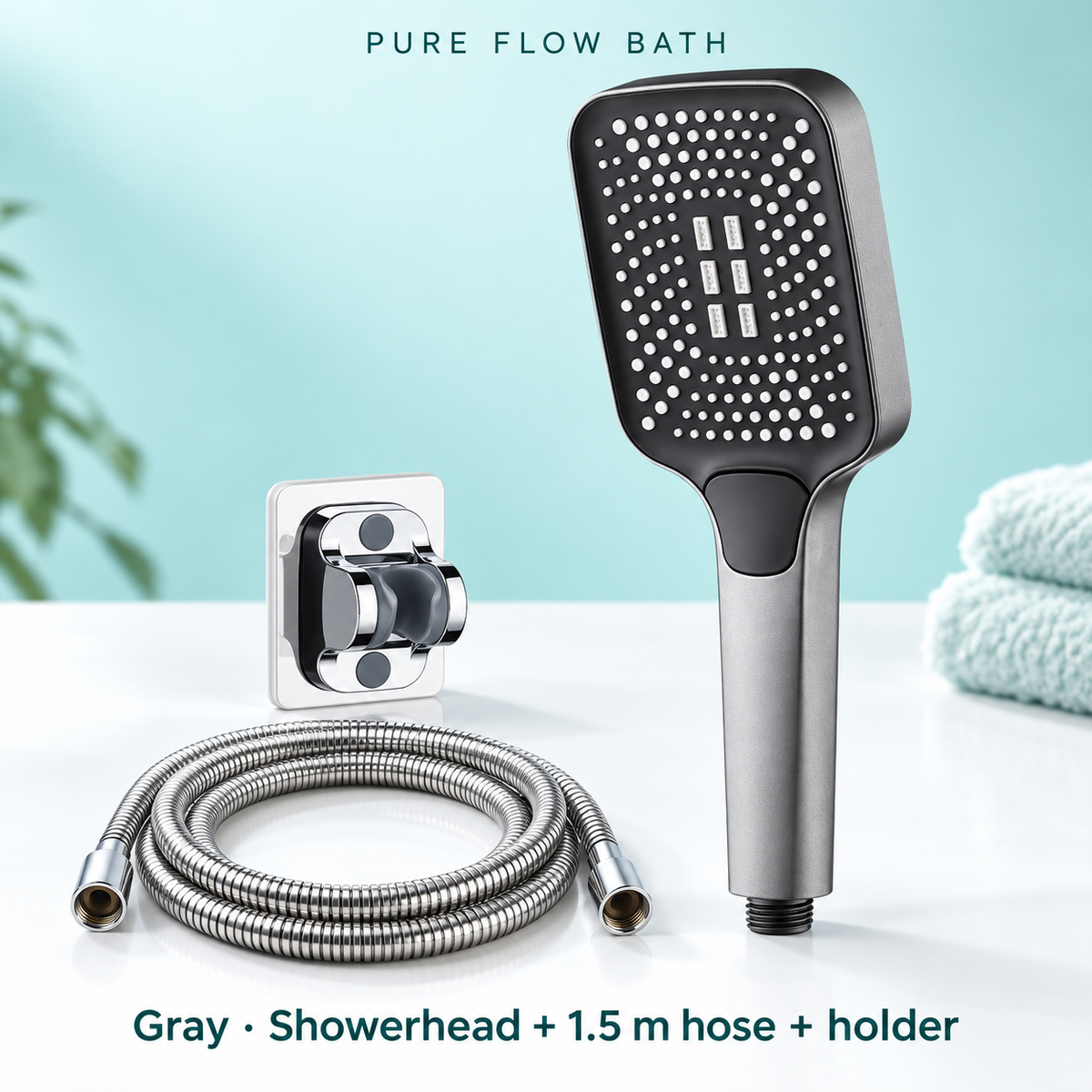 Pure Flow Bath Gray · Showerhead + 1.5 m hose + holder