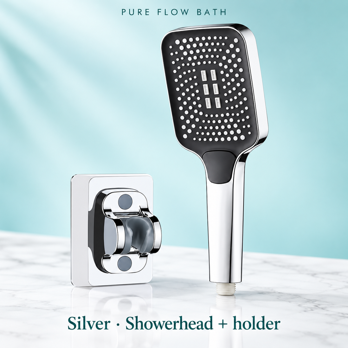 Pure Flow Bath Silver · Showerhead + holder