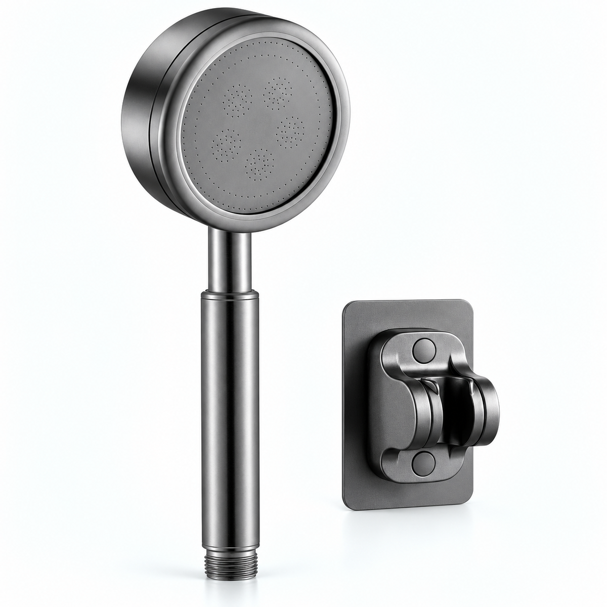 Stainless steel handheld shower head in Gunmetal Grey, Head + Holder