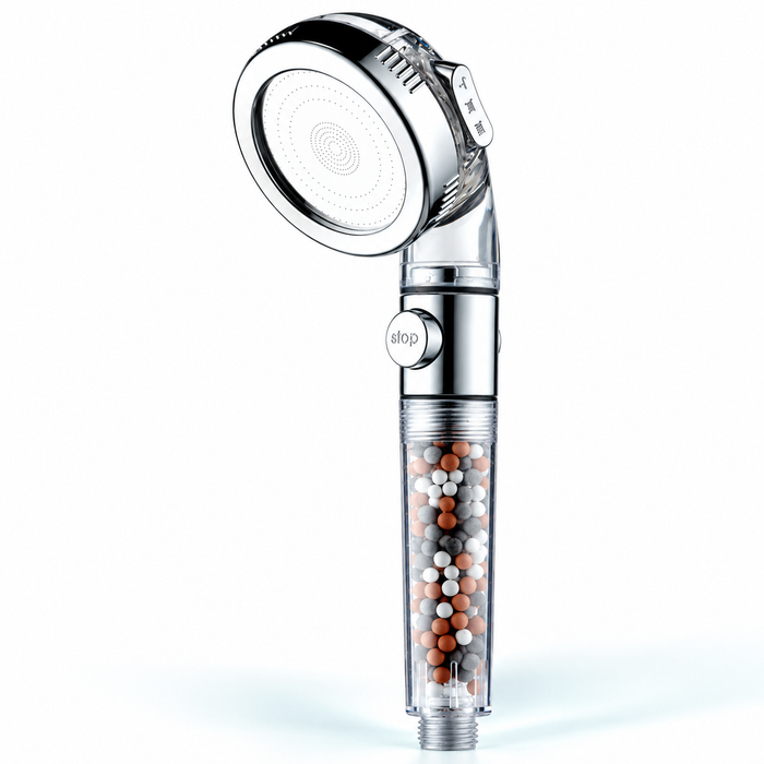 3-Mode Bead Filter Handheld Shower Head with Stop Button - Clear - Head only