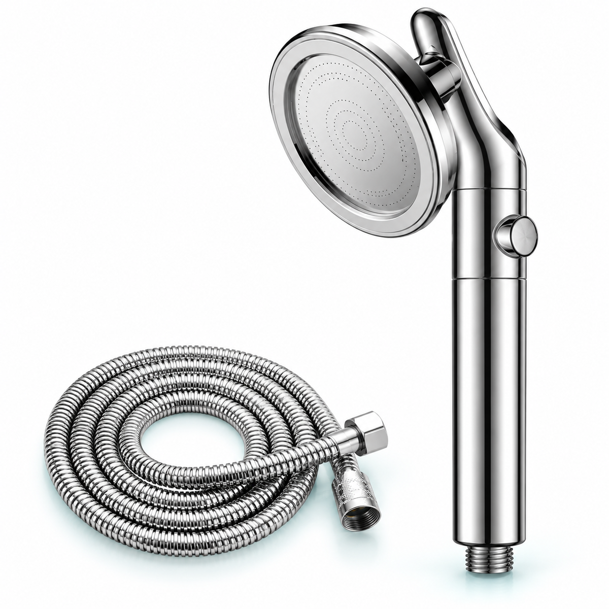 Chrome Silver swivel filtered handheld shower head, Head + 1.5 m Hose