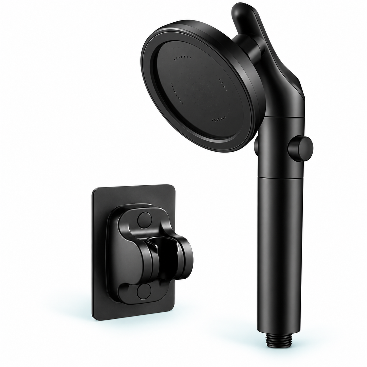 Black swivel filtered handheld shower head, Head + Holder