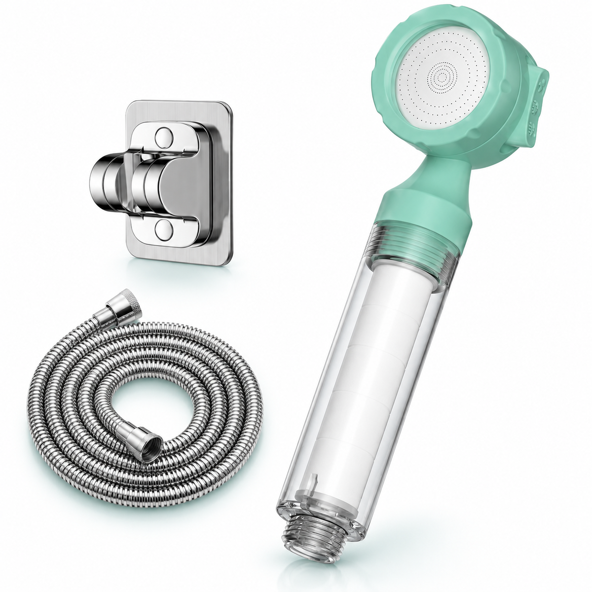Avocado Green three-mode filtered travel shower head, Head + 1.5 m Hose + Holder