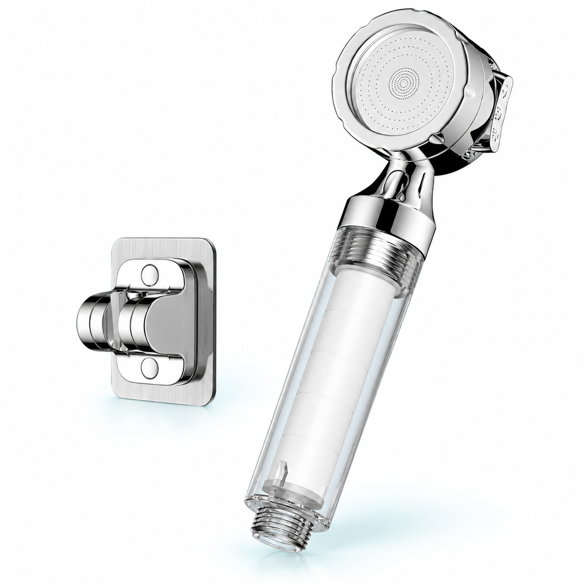 Chrome Silver three-mode filtered travel shower head, Head + Holder