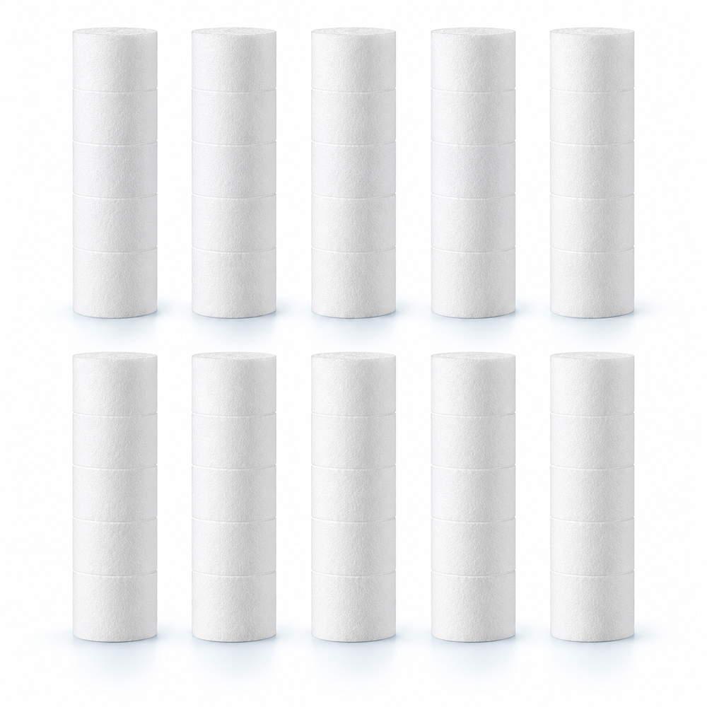 Ten uncapped replacement filter inserts for three-mode travel shower head