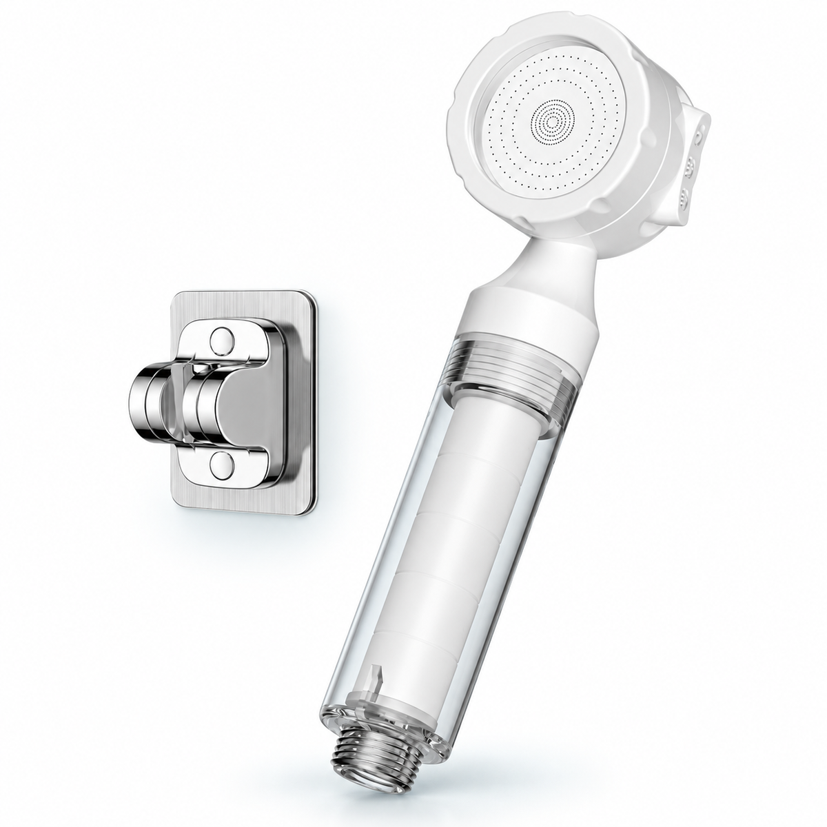 Cream White three-mode filtered travel shower head, Head + Holder