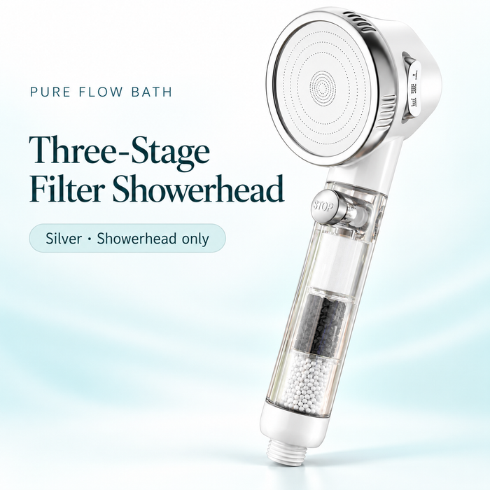 Three-Stage Filter Showerhead — Silver, Showerhead only