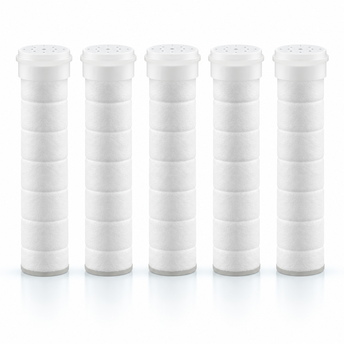 Five replacement filter cartridges for travel shower head