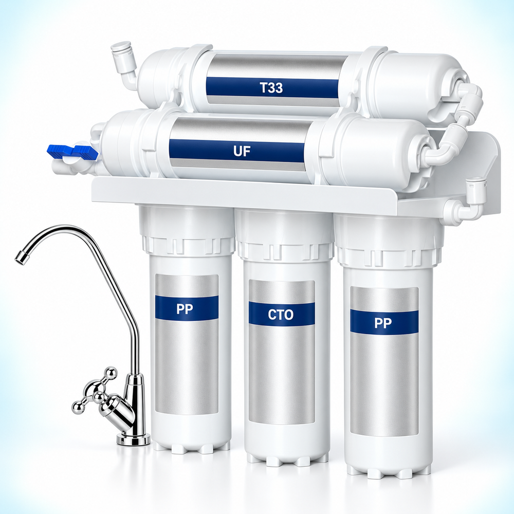 Small under-sink ultrafiltration unit with faucet