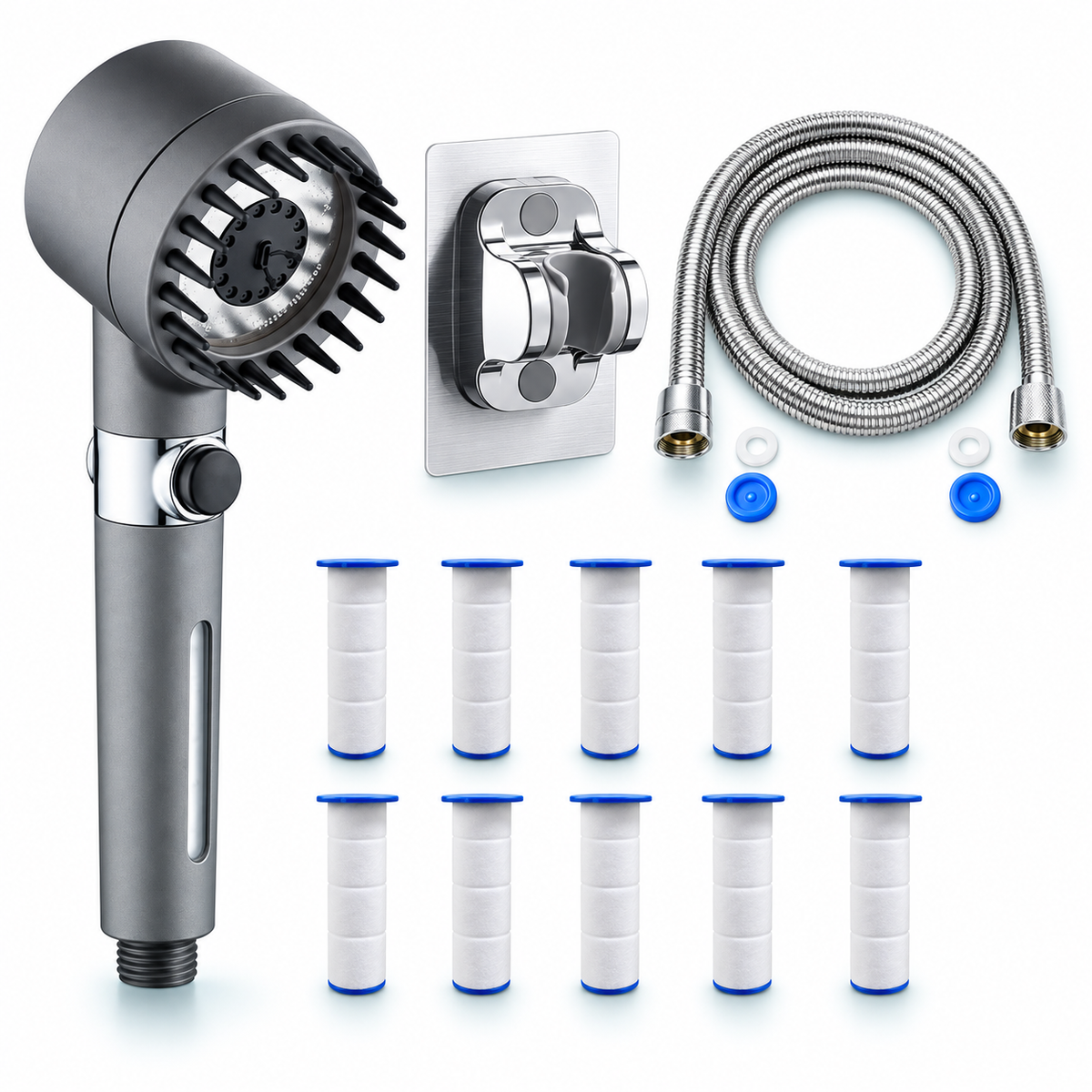 YXF211D - Gunmetal / 1.5 m hose + adhesive holder + 10 refills