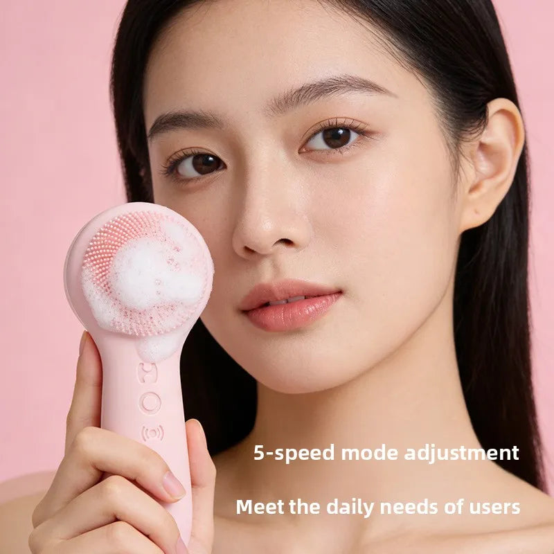 Ultrasonic Silicone Facial Cleansing Brush — Vibration Face Scrubber, USB Rechargeable, Sensitive Skin Safe