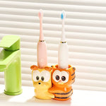 Cartoon Animal Ceramic Toothbrush Holder Set — Kids Bathroom Cup Duo, Dog & Tiger Design