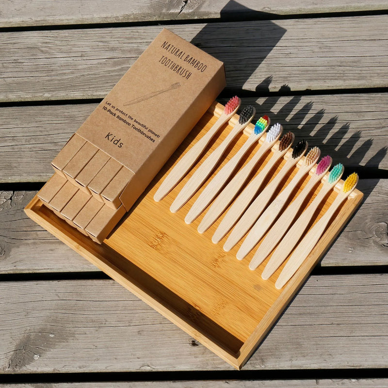 10-Pack Soft Bristle Bamboo Toothbrush Set for Kids — Eco-Friendly | Multiple Colors