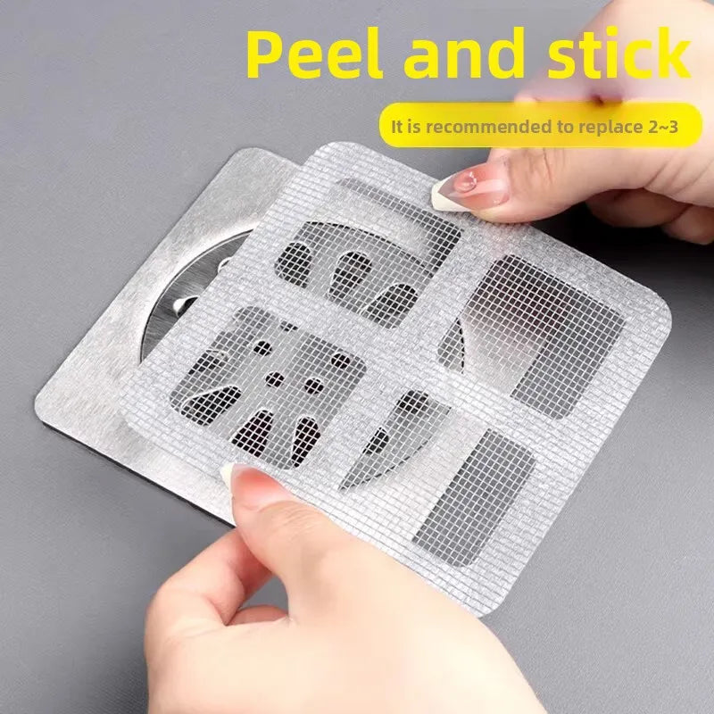 Shower Floor Drain Hair Catcher Stickers — 10-Pack Mesh Drain Filters, No-Tool Install