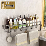 Wall-Mounted Bathroom Storage Shelf — No Drill | Dual Layer | Metal Organizer 15.7 Inch
