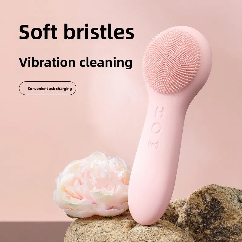 Ultrasonic Silicone Facial Cleansing Brush — Vibration Face Scrubber, USB Rechargeable, Sensitive Skin Safe