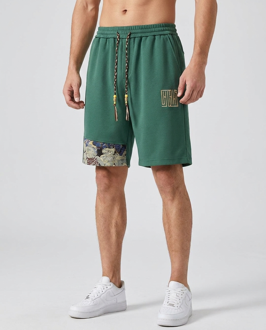 Tapestry Patch Shorts — Heavyweight Waffle Knit
