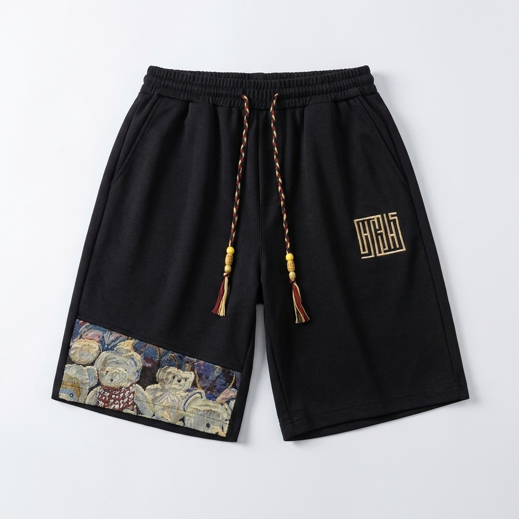 Tapestry Patch Shorts — Heavyweight Waffle Knit