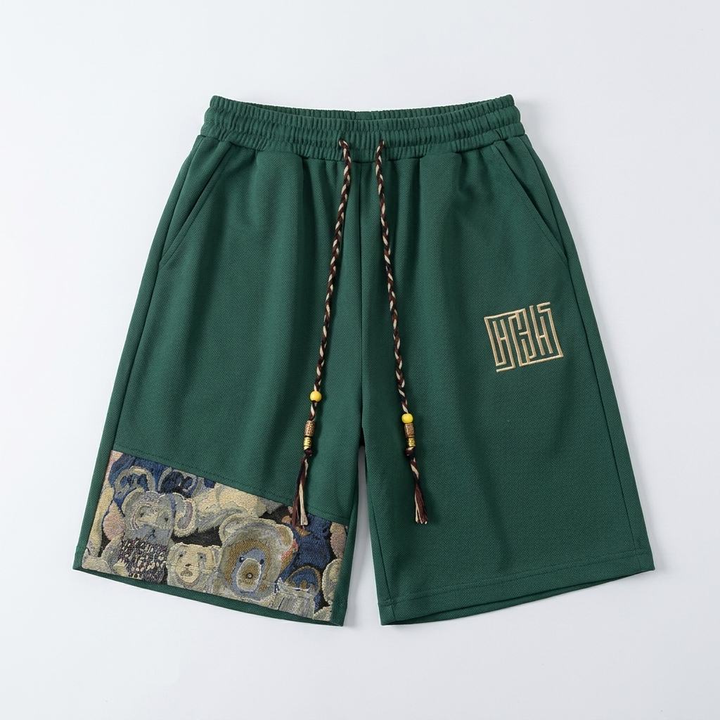 Tapestry Patch Shorts — Heavyweight Waffle Knit