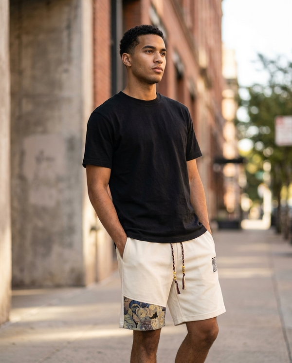 Tapestry Patch Shorts — Heavyweight Waffle Knit