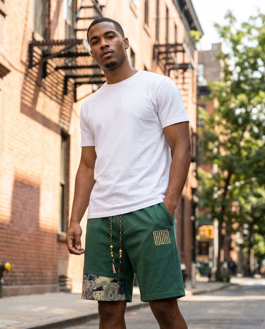 Tapestry Patch Shorts — Heavyweight Waffle Knit
