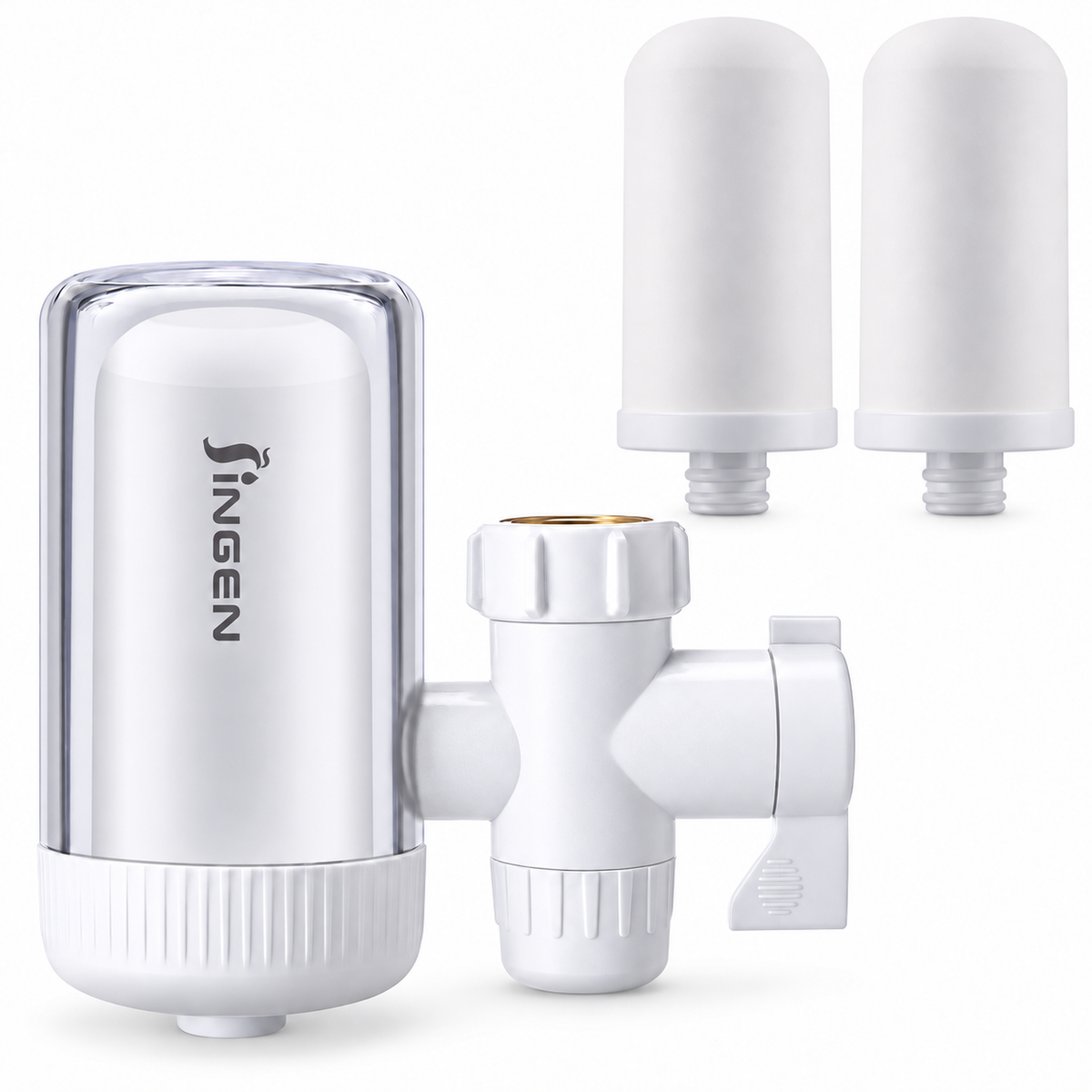 JN15 faucet filter with 3 total cartridges including one installed