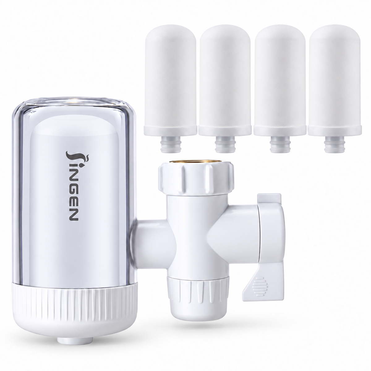 JN15 faucet filter with 5 total cartridges including one installed