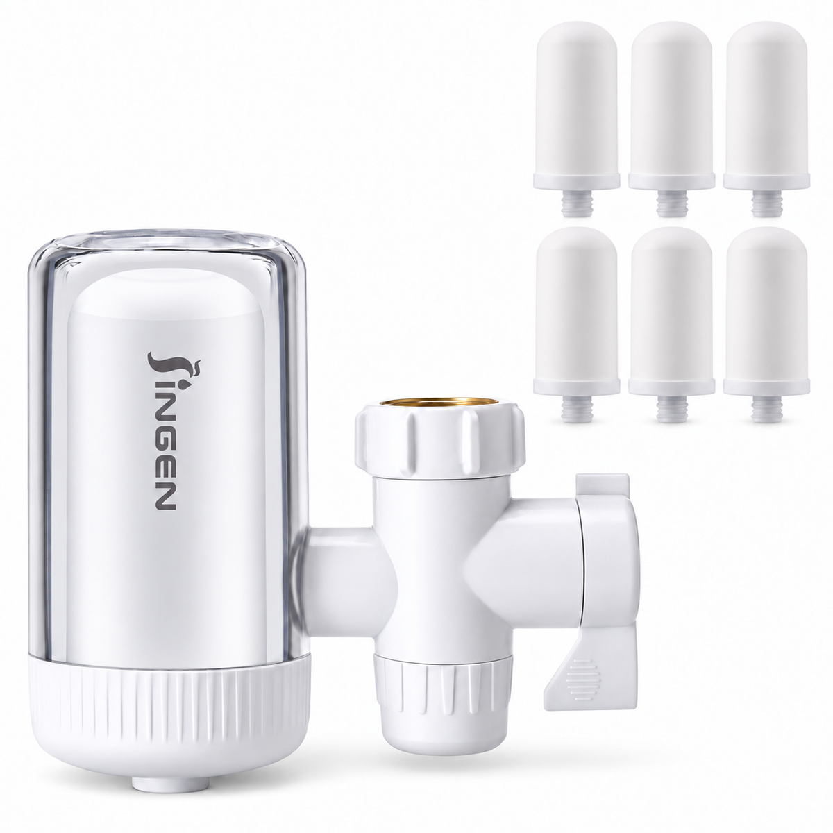 JN15 faucet filter with 7 total cartridges including one installed