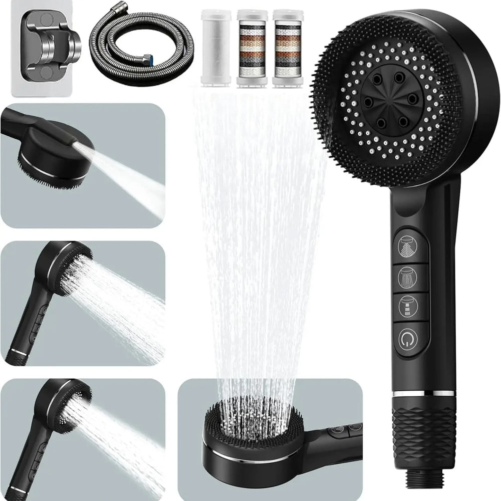 High-Pressure Filtered Shower Head — 4 Speed Settings | Removes Chlorine | Home Bathroom