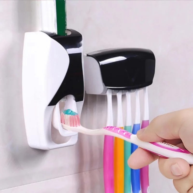 Wall Mount Toothbrush Holder Set — Automatic Toothpaste Dispenser & Cup | Bathroom Organizer