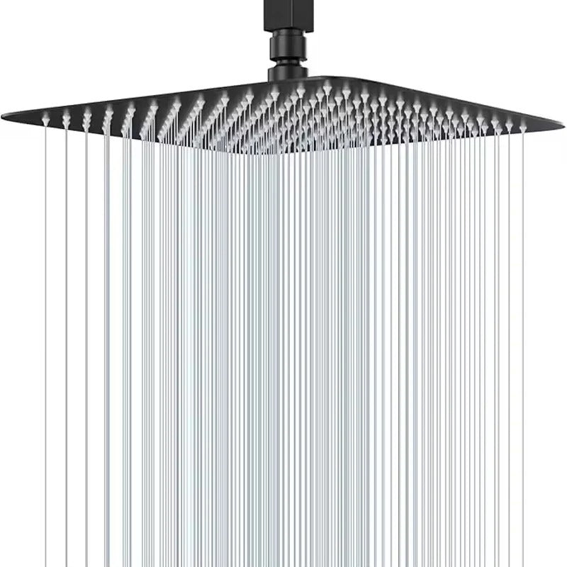 Matte Black Stainless Steel Waterfall Shower Head — High Pressure Large Flow | Bathroom