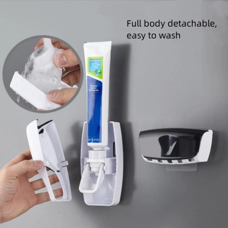 Wall Mount Toothbrush Holder Set — Automatic Toothpaste Dispenser & Cup | Bathroom Organizer