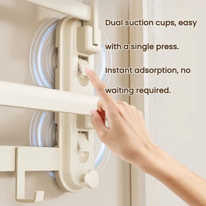 Suction Cup Towel Rack — No Drill Wall Mount | Foldable Rustproof Bathroom Organizer Shelf