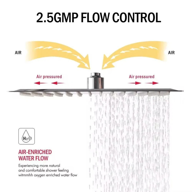 Matte Black Stainless Steel Waterfall Shower Head — High Pressure Large Flow | Bathroom